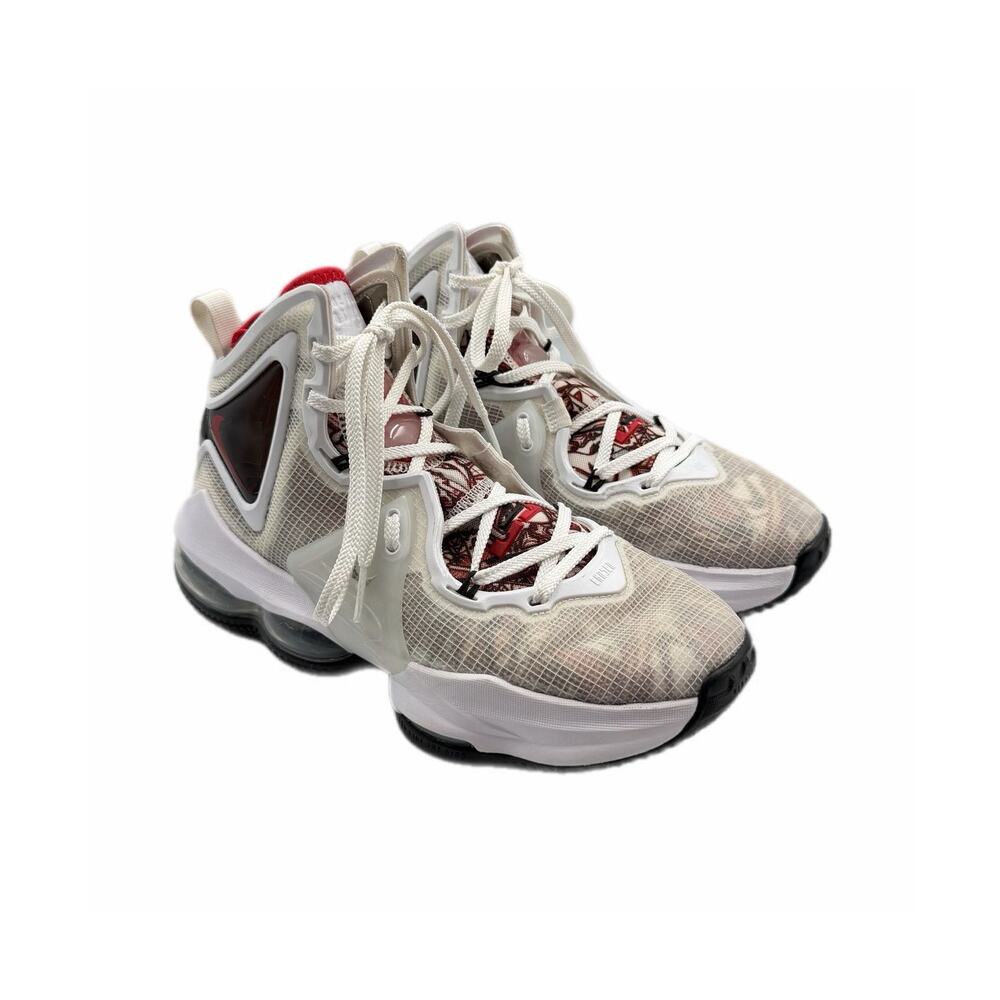 Nike Youth 5.5 LeBron 19 Sketch White Black Red High Top Lace Up Basketball Shoe